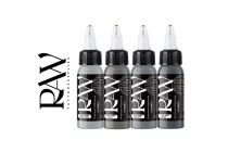 Encre de Tatouage RAW Platinum, st&eacute;rile, 4x 29 ml coloris : METAL GREY SET