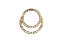 Pozłacany stalowy pierścień zawiasowy Double Strass Line White | Itc