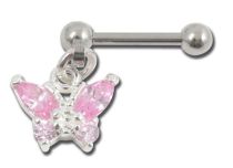 Stalowy specjalny wisiorek Tragus Pink Crystal Butterfly | Itc