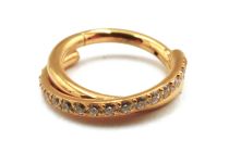 Pierścień zawiasowy Titanium PVD Gold Sterile Pattern Twist Strass White | Itc