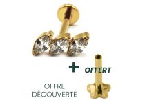 Labret Titanium PVD Gold Internal Thread Sterile Marquise Pattern 3 Strass Diagonal