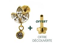 Labret Titanium PVD Gold Wewnętrzny sterylny wzór Marquise 3 Strass z zawieszką |