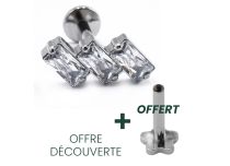 Labret Titane Interne Stérile Motif Rectangle Strass Blanc | Itc