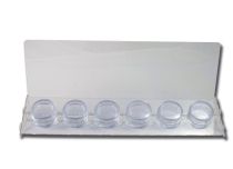 Akrylowy ekspozytor na 10 okrągłych pudełek na akcesoria o średnicy 4 cm