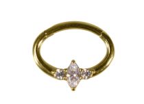 Pierścionek stalowy Złoty zawias Septum Strass Biały | Itc