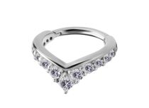 Srebrny stalowy pierścionek z zawiasem z białym strassem | Itc