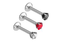 Labret Acier Interne Cristal Griffé Coeur Coloré 3 mm | Itc