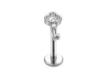labret titane cl&eacute; porte bonheur strass blanc