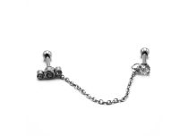 Steel Barbell Special Tragus 3 Strass Ball with Chain | Itc