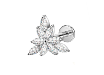 Labret titane ASTM F136 interne fleur p&eacute;tales &eacute;toil&eacute;s strass blanc