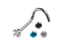 Tytanowa szpilka do nosa 0.8 mm z kolorowym, porysowanym kryształem 2.5 mm | Itc