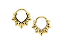 Anneau charni&egrave;re titane ASTM F136  pvd gold 1.2X8  fleur lotus avec strass blanc
