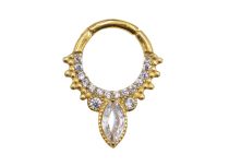 Stalowy pierścień zawiasowy złota kropla rhinestone biały multi rhinestone | Itc