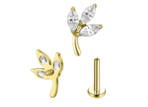 Labret titane ASTM F136 PVD gold threadless feuill&eacute; strass blanc