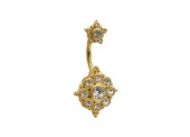 Banane piercing acier dor&eacute; interne fleur ornementale strass blanc
