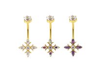 Banane  titane ASTM F136  pvd gold 1.6x10 croix baroque strass blanc iris&eacute;