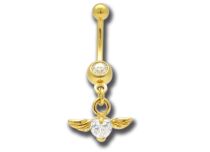 Banana Steel Fine Gold Fancy Winged Heart Set White Crystal | Itc