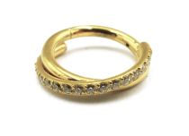 Anneau Titane PVD Gold Twist Strass Blanc