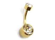 Banane nombril titane PVD Gold double strass stérile