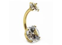 Banane nombril titane PVD Gold double strass griffés stérile