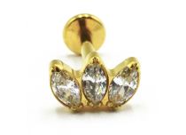 Labret titane doré stérile motif Marquise 3 strass