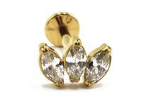 Labret Titane PVD Złoty gwint wewnętrzny Sterylny wzór Marquise 3 Strass | Itc