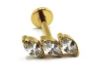 Labret Titanium PVD Gold Internal Thread Sterile Marquise Pattern 3 Strass Diagonal