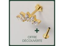 Labret Titanium PVD Gold Internal Sterile Straight Marquise Pattern 5 Strass White | Itc