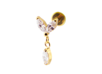 Labret Titane PVD Gold Interne Stérile Motif Marquise 2 Strass et 1 Pendentif |