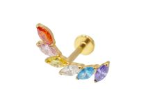 Labret Titanium PVD Gold Sterylne wewnętrzne cyrkonie w kształcie markizy Wielokolorowe| Itc
