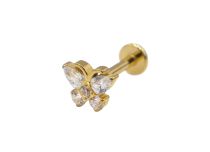 Labret tytanowy PVD złoty wewnętrzny sterylny motyl rhinestone BL| Itc