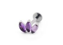 Labret Titane Interne Stérile motyw Marquise Droite 3 Pierres Naturelles Colorés
