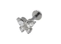 Labret titane stérile motif papillon strass blanc