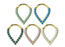 Pierścionek stalowy Clicker Drop Design Opal Coloured | Itc