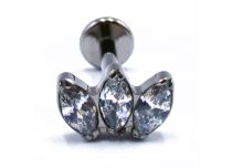 Labret titane stérile filetage interne avec motif Marquise 3 strass resserrés
