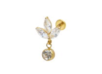 Labret Titanium PVD Gold Wewnętrzny sterylny wzór Marquise 3 Strass z zawieszką |
