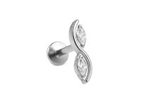 labret piercing double feuille sertie zircons marquise