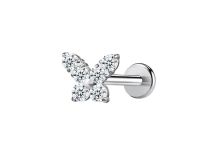 labret titane ASTM F136 interne papillon zircon blanc