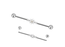 barbell industriel titane étoile strass blanc