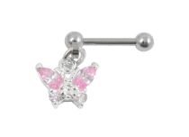 Stalowy specjalny wisiorek Tragus Pink Crystal Butterfly | Itc