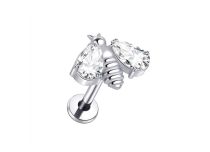 Labret Titane ASTM F136 interne 1,2x8 motif abeille strass blanc | iTC