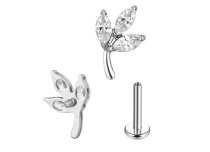 Labret titane ASTM F136 threadless motif feuillé strass blanc ITC Piercing
