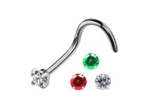 Tytanowa szpilka do nosa 0.8 mm z kolorowym, porysowanym kryształem 2.5 mm | Itc