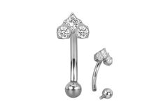 Micro banane titane interne 1.2x8 cœur facetté strass blanc