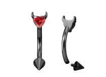 Banane Titane Noir ASTM F136 1,2x8 C&oelig;ur rouge diabolique avec cornes | ITC