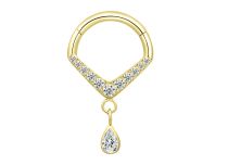 Anneau charnière titane PVD gold strass blanc goutte ITC Piercing