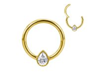 anneau charni&egrave;re titane gold zircon blanc
