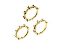 anneau charni&egrave;re titane gold chevrons strass