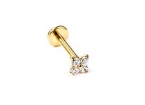 labret piercing dor&eacute; rosace quatre zircons sertis