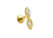 labret titane ASTM F136 PVD Gold double feuille zircon blanc